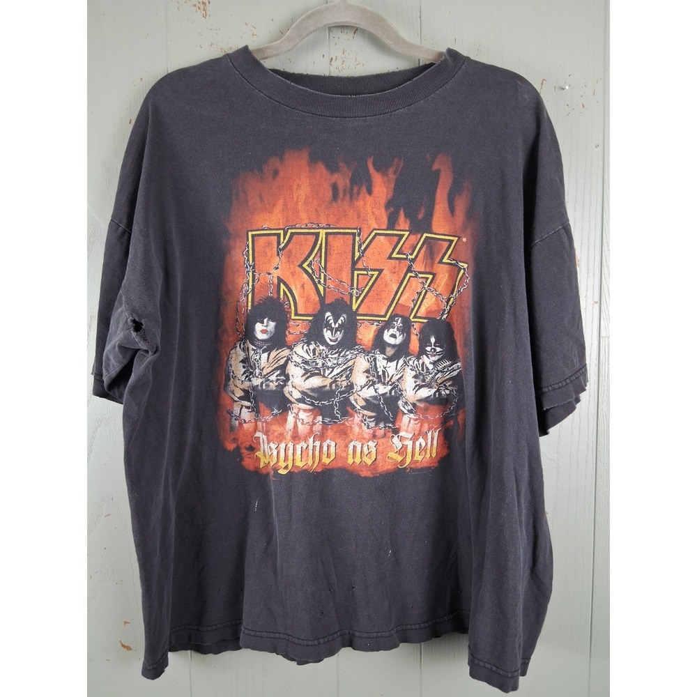Vintage 90s‎ Kiss Psycho As Hell Shirt XL Thrashed Distressed Rare Find Cronies